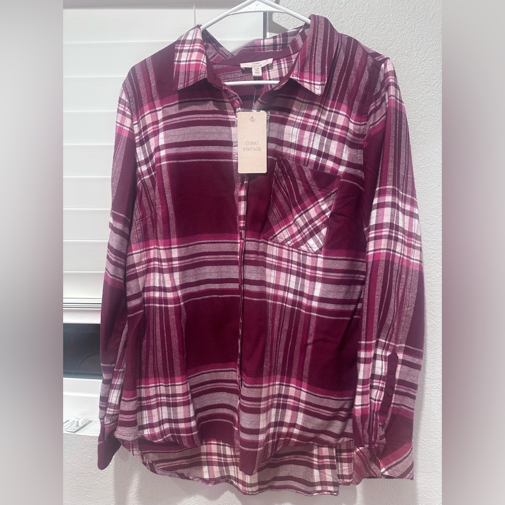 Como Vintage Burgundy Plaid Shirt